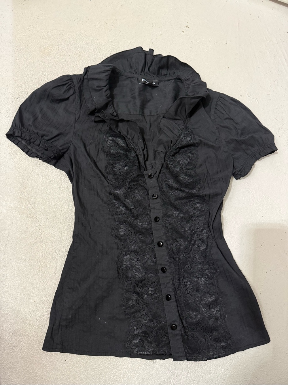 bebe Black Lace-Trim Button Down Blouse